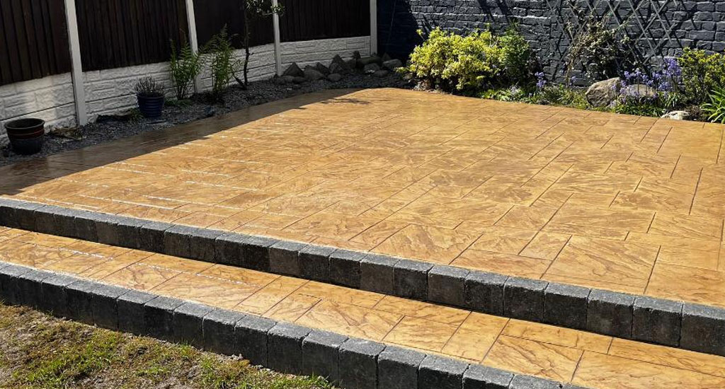 Golden Sandstone Modena Patio with Steps in West Derby, Liverpool